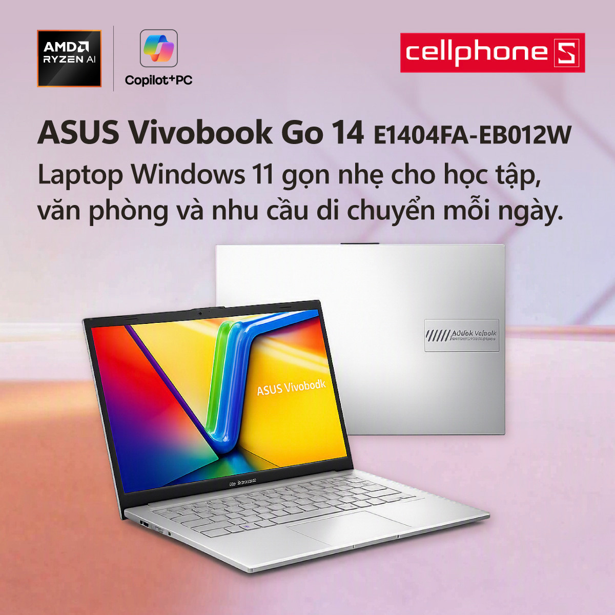 ASUS Vivobook Go 14 E1404FA-EB012W với thiết kế gọn nhẹ cho học tập và làm việc