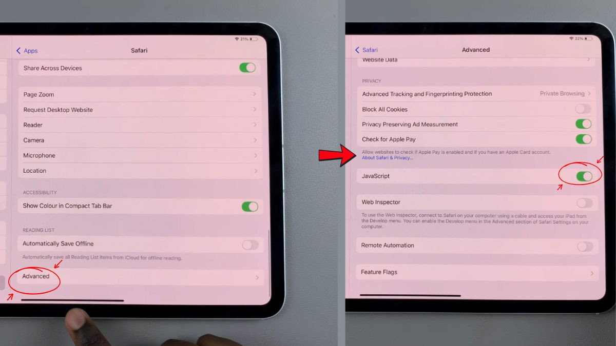 Sửa lỗi web không chạy JavaScript trên iPad bước 5