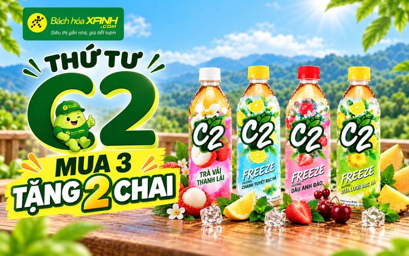Duy nhất thứ 4 hàng tuần - Trà C2 Mua 3 Tặng 2 tại Bách hóa XANH