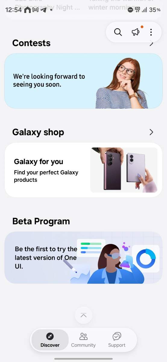 Tùy chọn đăng ký tham gia thử nghiệm trên ứng dụng Samsung