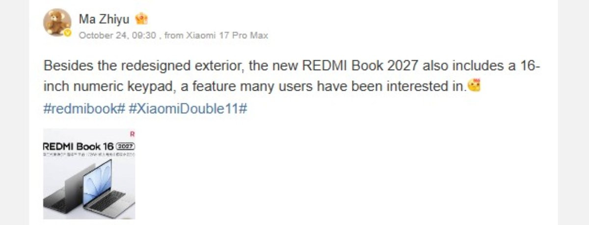 Thông tin Redmi Book 2027 được hé lộ