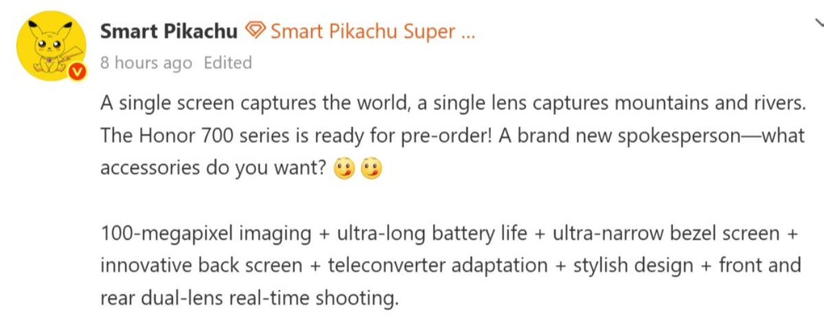 Thông tin chia sẻ từ Smart Pikachu về các tính năng mới trên Honor 700 series