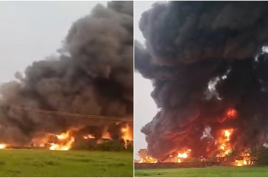 Ngọn lửa đỏ rực bao trùm xưởng sản xuất nhựa ở TP.HCM