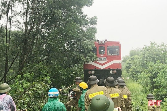 Kịp thời giải tỏa cây gãy đổ gây ách tắc đường sắt, quốc lộ 1 tại Hà Tĩnh