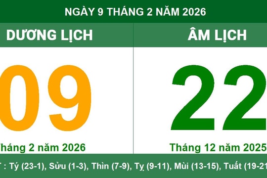 Lịch âm dương ngày 9/2/2026: Ngày Giáp Dần thuận lợi cho khởi sự trăm việc