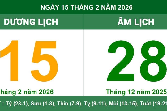 Lịch Âm Dương ngày 15/2/2026: Xem giờ hoàng đạo và hướng xuất hành tốt