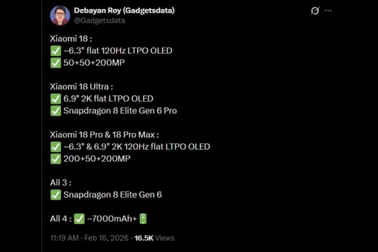 Phân tích cấu hình Xiaomi 18 series: Chip Snapdragon 8 Elite Gen 6 Pro và pin 7,000 mAh