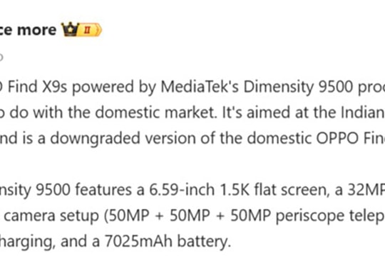 OPPO Find X9s lộ diện: Pin 7.025 mAh và chiến lược khác biệt cho thị trường quốc tế