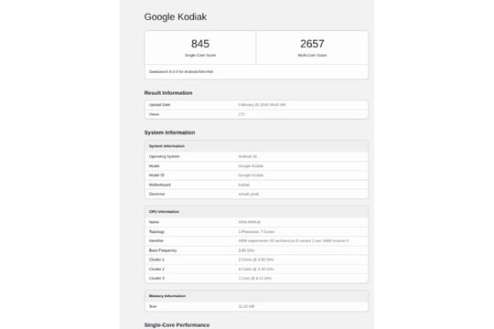 Google Pixel 11 lộ diện với chip Tensor G6 cấu trúc 7 nhân lạ trên Geekbench