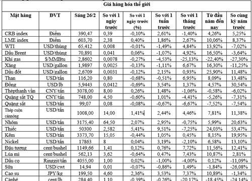 Thị trường hàng hóa ngày 25/2/2026: Giá đồng đạt đỉnh 2 tuần, cao su chạm mốc cao nhất một năm