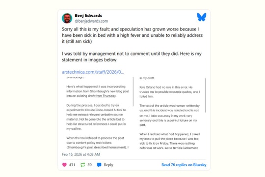 Phóng viên chuyên mảng AI của Ars Technica bị sa thải vì sử dụng trích dẫn do AI tạo ra