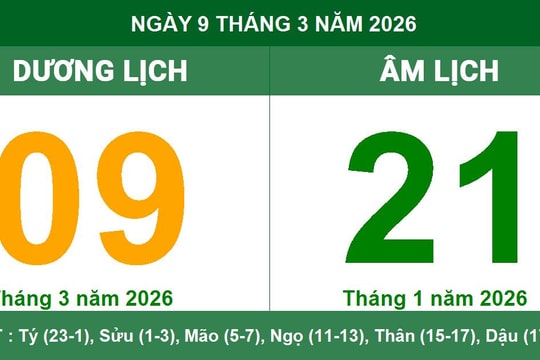 Lịch Âm Dương ngày 9/3/2026: Xem giờ hoàng đạo và lưu ý phong thủy quan trọng