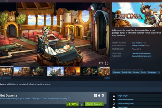 Steam tặng miễn phí Deponia: Tựa game phiêu lưu giải đố sở hữu đồ họa vẽ tay ấn tượng