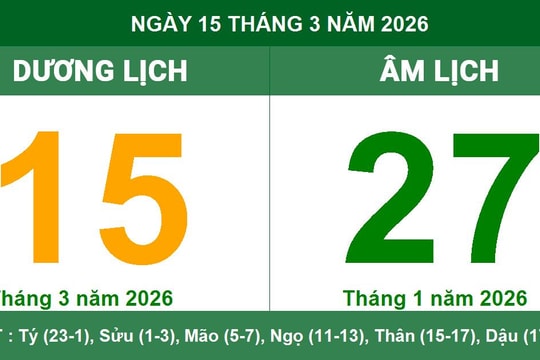 Lịch âm dương ngày 15/03/2026: Ngày Mậu Tý thuận lợi cho khởi công và cầu tài lộc