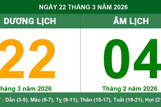 Lịch âm dương ngày 22/3/2026: Ngày Đại An thuận lợi cho cầu tài và bình an