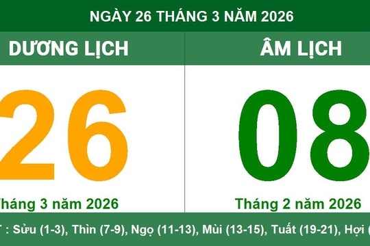 Lịch Âm Dương ngày 26/03/2026: Ngày Tiểu Cát mang lại may mắn và tài lộc