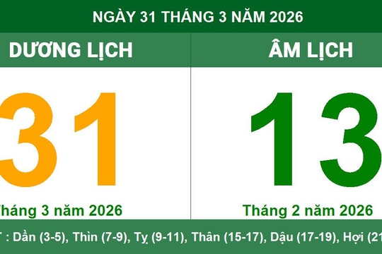 Lịch Âm Dương ngày 31/3/2026: Những lưu ý quan trọng trong ngày Thụ Tử