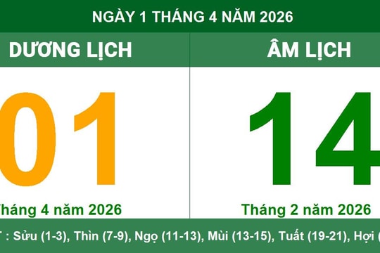 Lịch Âm Dương ngày 1/4/2026: Xem giờ hoàng đạo và lưu ý ngày Nguyệt Kỵ
