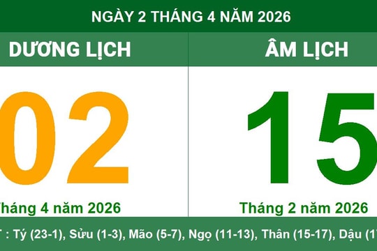 Lịch Âm Dương ngày 2/4/2026: Xem giờ tốt xấu và lưu ý phong thủy ngày Rằm tháng Hai