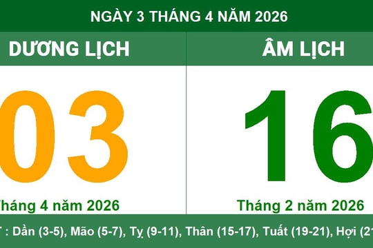 Lịch Âm Dương ngày 03/04/2026: Ngày cát Đại An thuận lợi khởi công và cầu tài