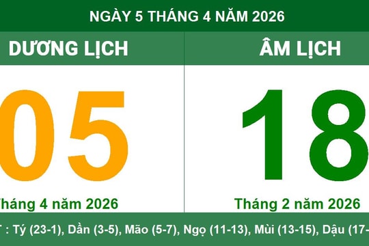 Lịch Âm Dương ngày 5/4/2026: Ngày Tốc Hỷ mang lại tin vui và may mắn
