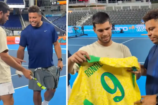 Ronaldo Nazario dính chấn thương vai hy hữu sau pha giao lưu cùng Carlos Alcaraz