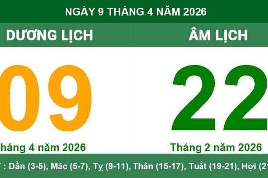 Lịch Âm Dương ngày 9/4/2026: Xem giờ hoàng đạo và lưu ý ngày Quý Sửu
