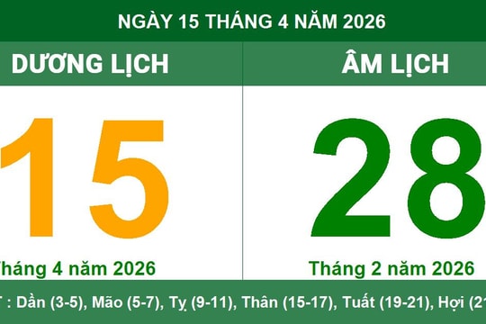 Lịch Âm Dương ngày 15/4/2026: Ngày Hoàng Đạo Đại An thuận khởi sự
