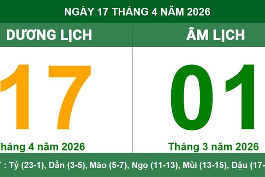 Lịch âm dương ngày 17/4/2026: Ngày tốt khởi đầu tháng mới thuận lợi