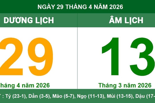 Lịch Âm Dương ngày 29/04/2026: Ngày Tốc Hỷ thuận lợi cho khởi sự và kinh doanh
