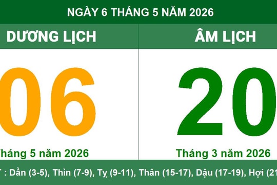 Lịch Âm Dương ngày 6/5/2026: Ngày cát lợi cho khởi công và kinh doanh
