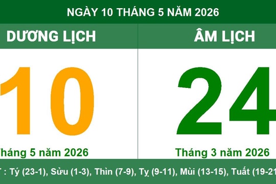 Lịch âm dương ngày 10/05/2026: Xem giờ hoàng đạo và lời khuyên phong thủy