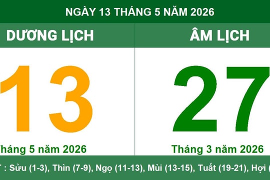 Lịch Âm Dương ngày 13/5/2026: Ngày Tiểu Cát thuận lợi cho khởi sự và cầu tài