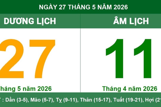 Lịch Âm Dương ngày 27/05/2026: Ngày tốt mang lại bình an và tài lộc