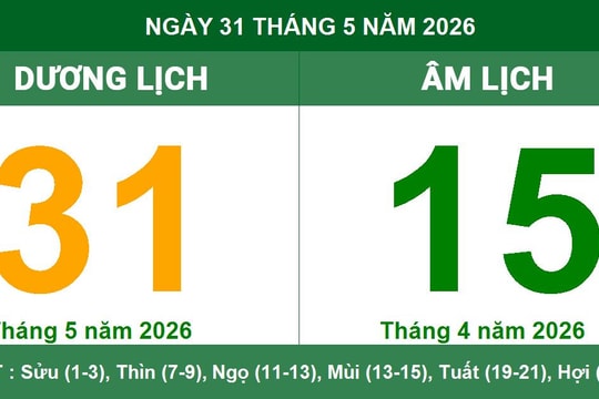 Lịch Âm Dương ngày 31/05/2026: Xem giờ Hoàng Đạo và lưu ý ngày Thụ Tử