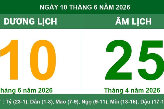 Lịch Âm Dương ngày 10/6/2026: Ngày Tốc Hỷ mang lại tin vui và thành công nhanh chóng