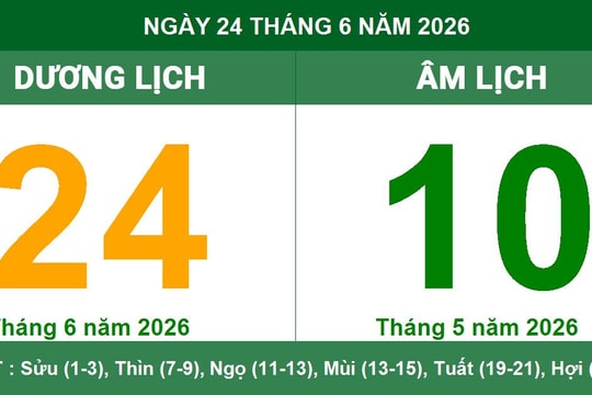 Lịch âm dương ngày 24/6/2026: Ngày Tiểu Cát thuận lợi và các khung giờ hoàng đạo