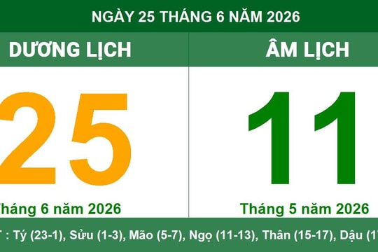 Lịch âm dương ngày 25/6/2026: Xem giờ hoàng đạo và hướng xuất hành tốt