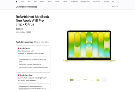 MacBook Neo hàng tân trang lên kệ: Tiết kiệm 120 USD liệu có phải món hời thực sự?