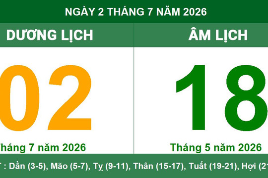 Lịch âm dương ngày 2/7/2026: Ngày Đại An cát lành và khung giờ hoàng đạo
