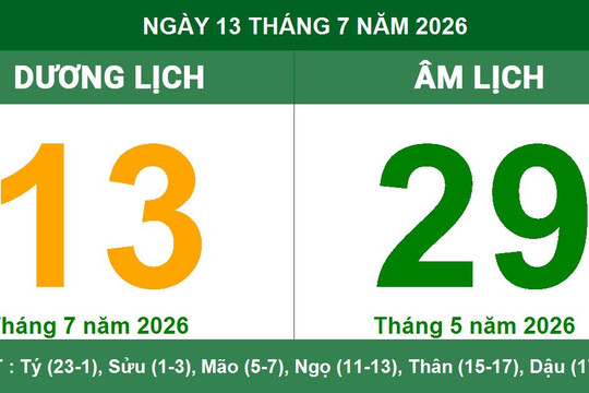 Lịch âm dương ngày 13/7/2026: Giờ hoàng đạo và lưu ý phong thủy ngày mới