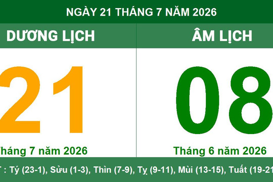 Lịch Âm Dương ngày 21/07/2026: Xem giờ Hoàng đạo và những lưu ý phong thủy