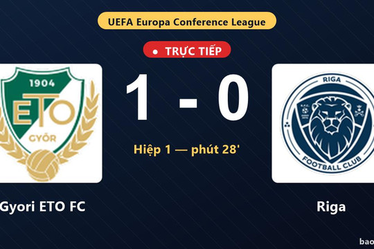 Trực tiếp Gyori ETO FC vs Riga: Gyori ETO FC dẫn 1-0