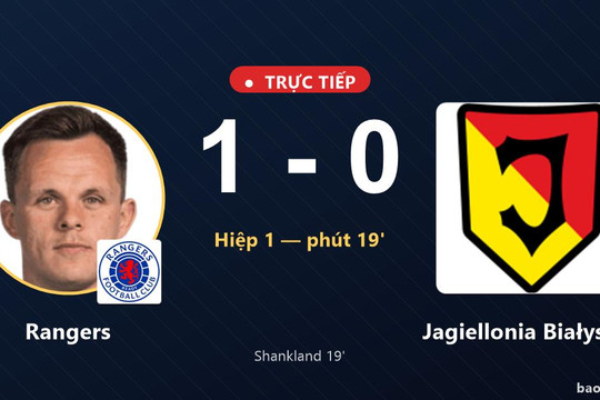 Trực tiếp Rangers vs Jagiellonia Białystok: Rangers mở tỷ số