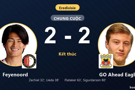 Feyenoord 2-2 GO Ahead Eagles: Hai đội chia điểm