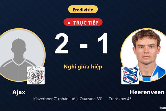 Trực tiếp Ajax vs Heerenveen: Hiệp 2 bắt đầu, Ajax dẫn 2-1