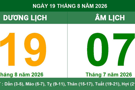 Lịch Âm Dương ngày 19/08/2026: Tra cứu giờ hoàng đạo, tuổi xung hợp và việc nên làm
