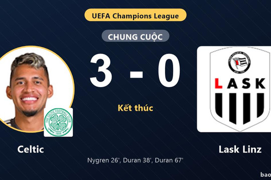 Celtic 3-0 Lask Linz: Celtic giành chiến thắng