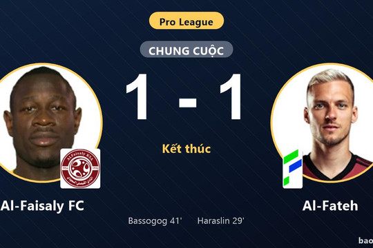 Al-Faisaly FC 1-1 Al-Fateh: Hai đội chia điểm