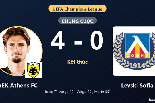 AEK Athens FC 4-0 Levski Sofia: AEK Athens FC giành chiến thắng